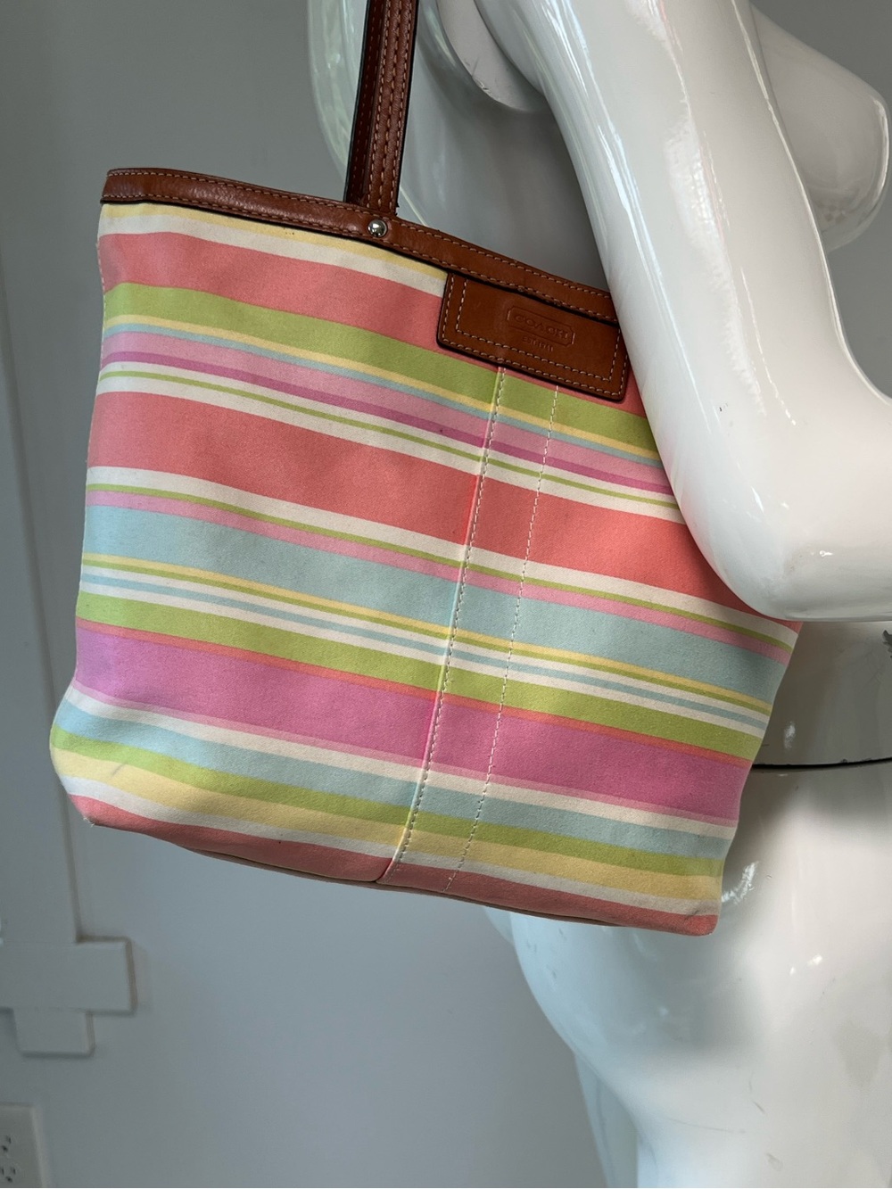 Coach Multicolor Graffiti Canvas Tote Bag Brown Leather Shoulder Purse EUC